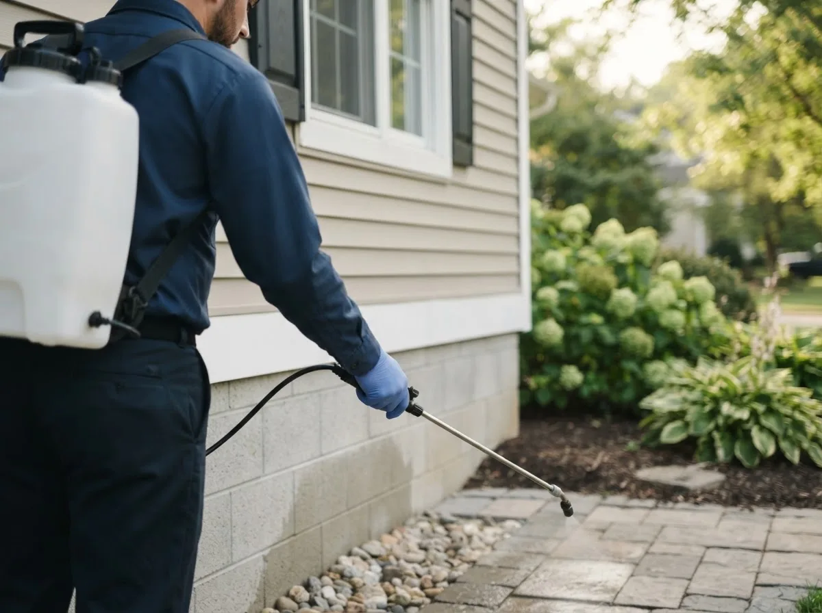 Pest control technician inspecting a home in Sidney, MI